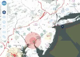 Map showing flight restrictions and drone activity across the Northeast US, with a focus on nj drones.