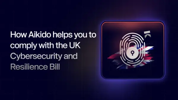Aikido helps with UK cybersecurity compliance. A fingerprint lock over the Union Jack symbolizes secure digital sled cyber security.